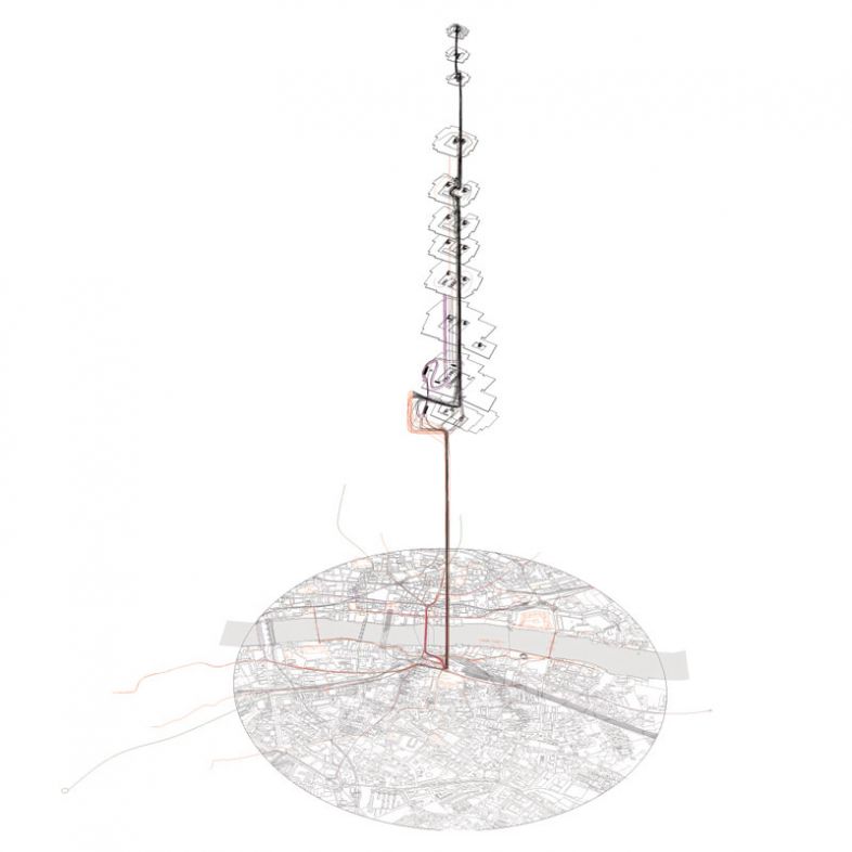 The Shard - Network and Scale - Combined drawing by Camille Lanier and Thuy Thanh Le