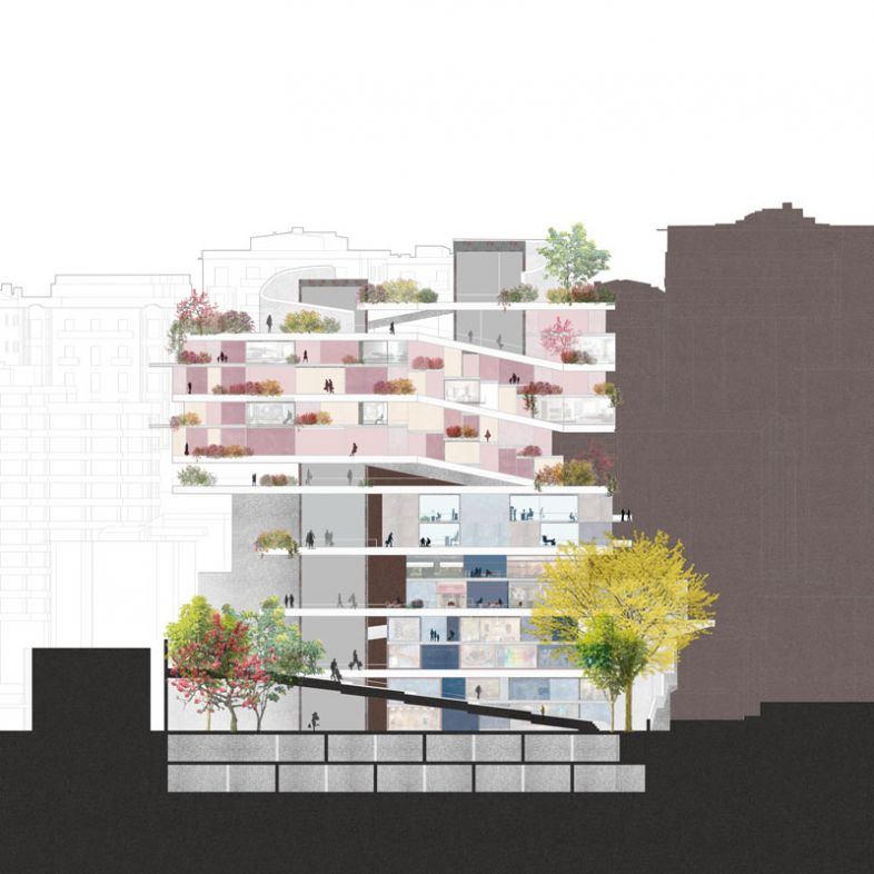 Hybrid tower between street and building - a project by Marta de la Rica Roxas