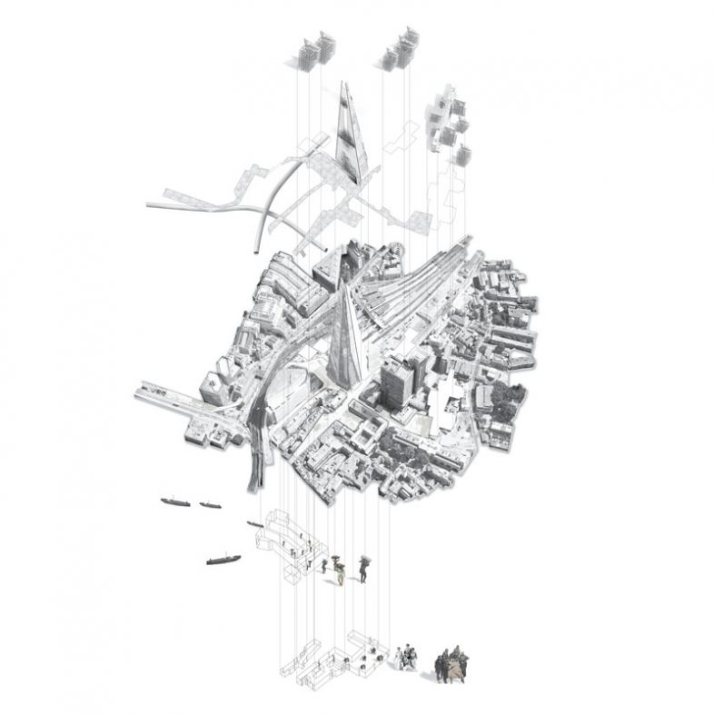 The Shard - Activity and Time - Combined drawing by Niels Thomsen and Thomas Essex-Plath