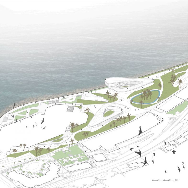 Regeneration of the waterfront area of the Forum Grimaldi into a programmatic multi functional landscape- a project by Mingchen Cui